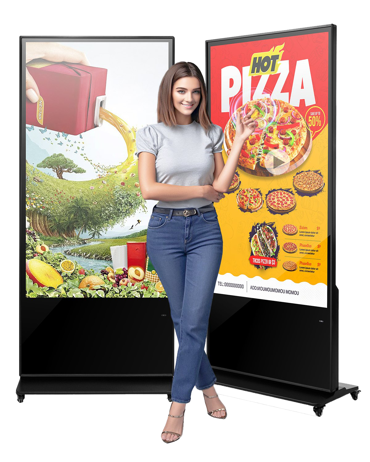 Vevor Scrolling Sign 65" 4K Touchscreen LCD Screen Floor Standing Display with Android 11 New