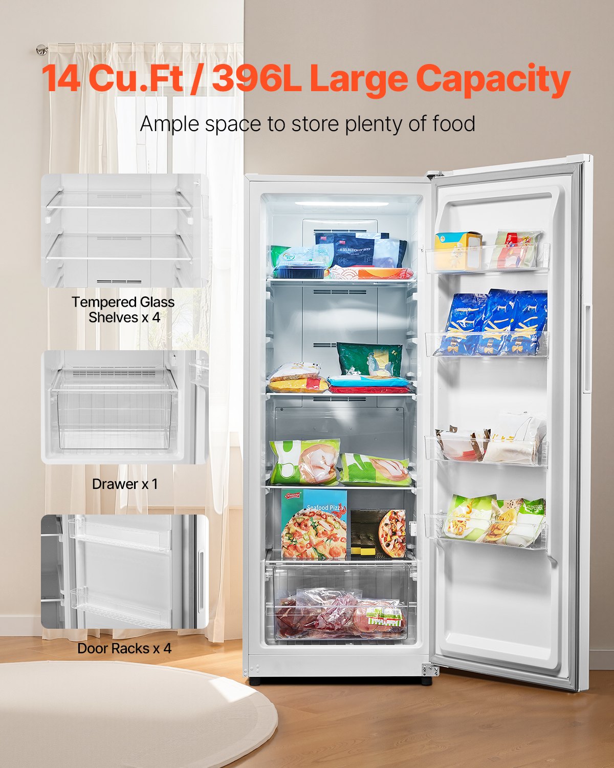 Vevor Convertible Freezer Refrigerator 14 Cu. Ft. Upright Frost Free with Digital Control New