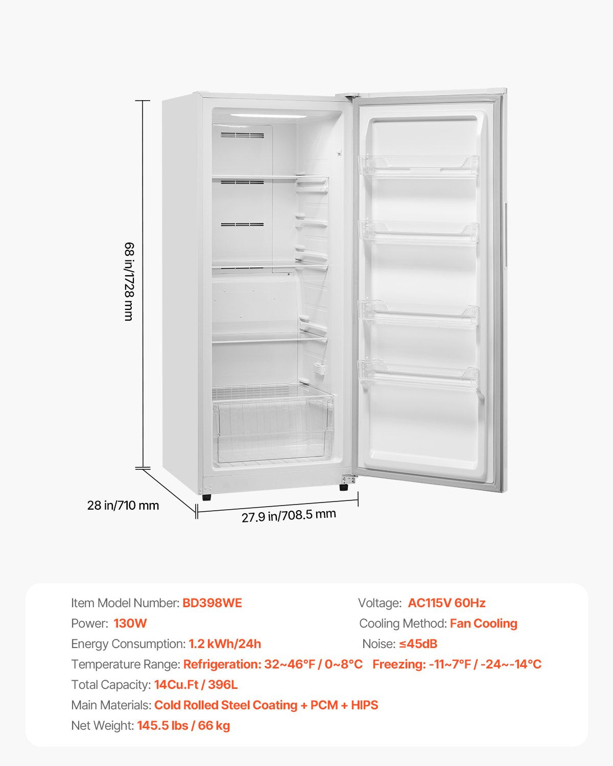Vevor Convertible Freezer Refrigerator 14 Cu. Ft. Upright Frost Free with Digital Control New