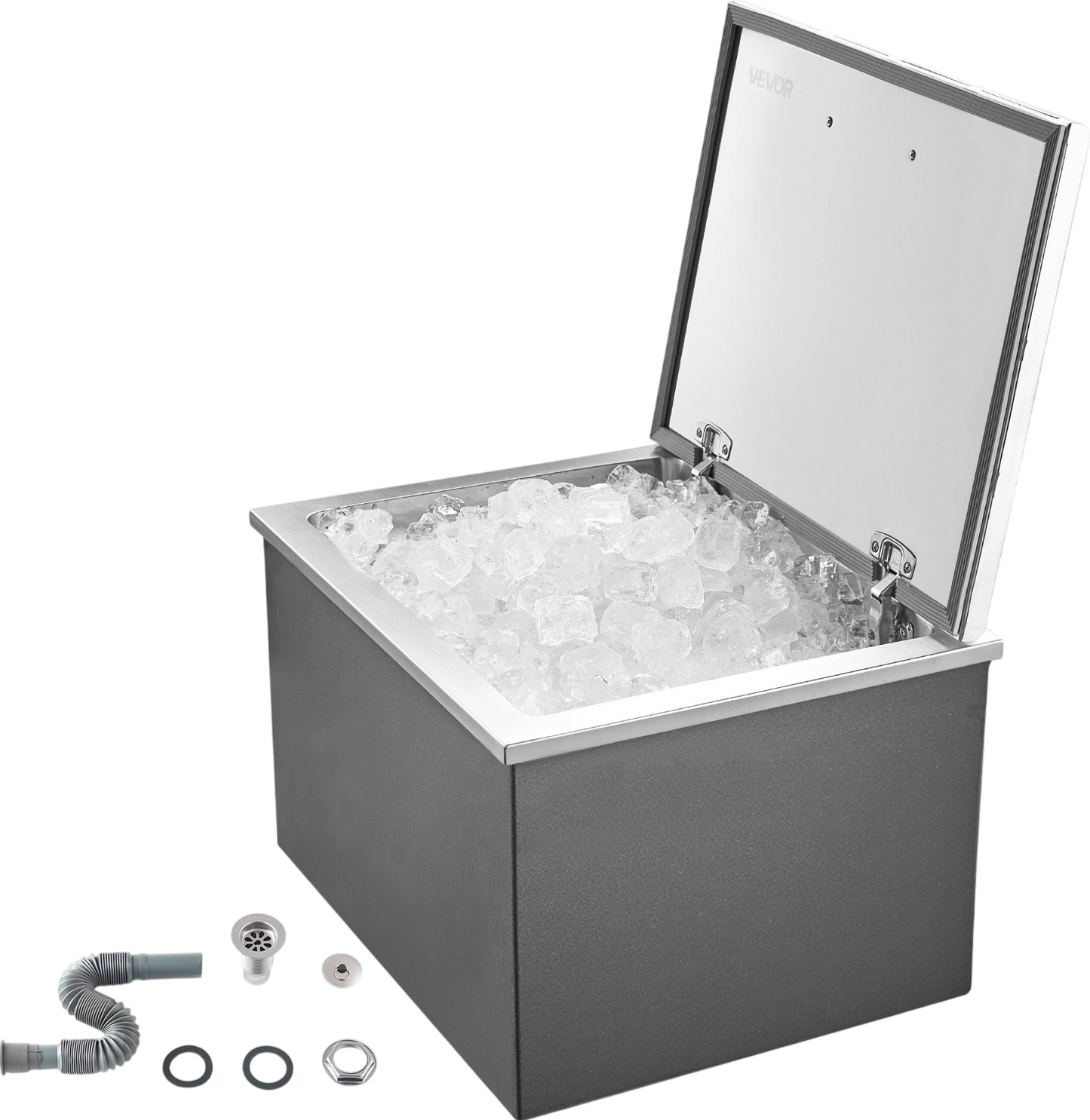 Vevor Drop-In Ice Chest 113.7 Qt Stainless Steel 28" x 20" x 17" Insulated with Flip Lid and Drain New