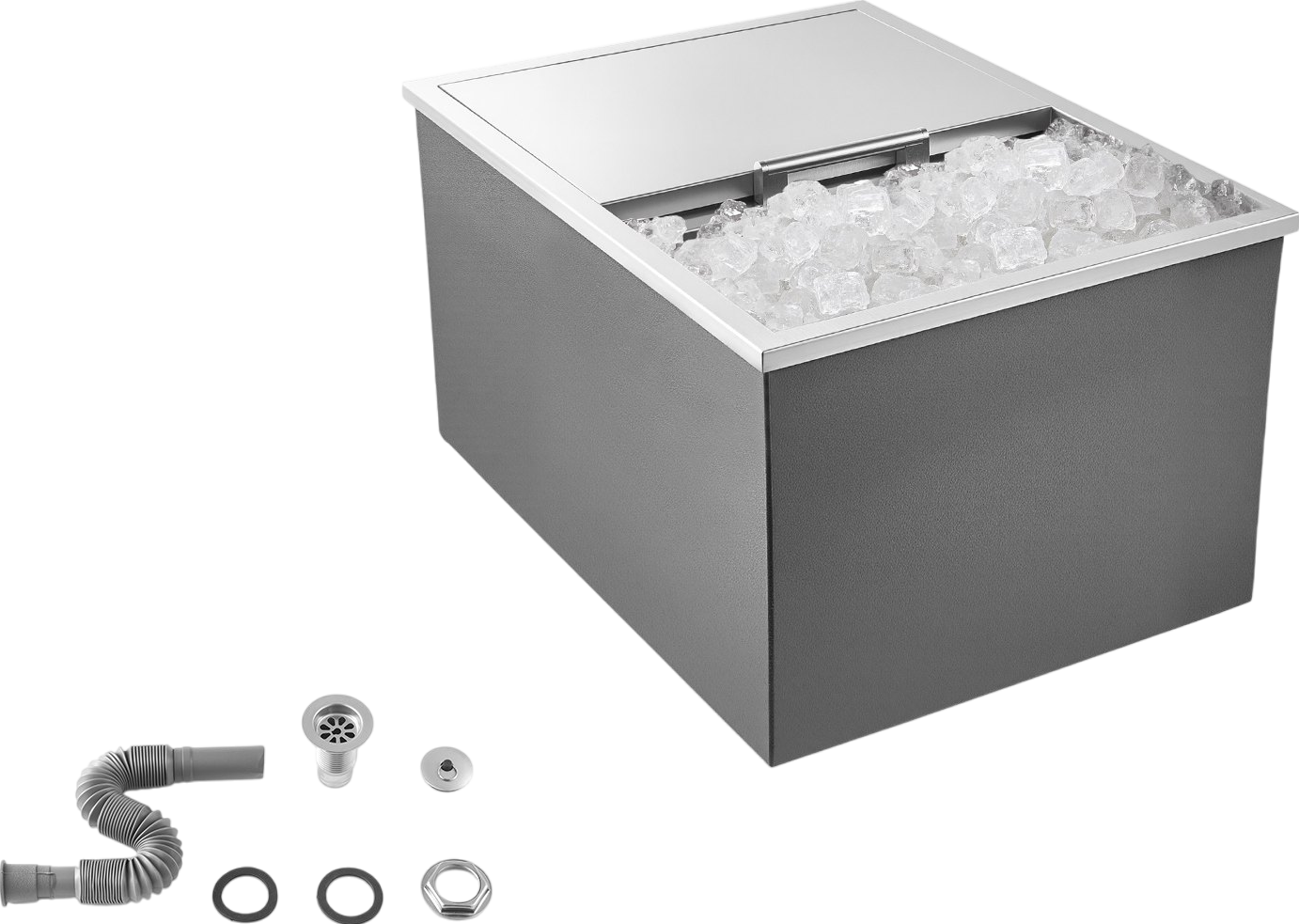 Vevor Drop-In Ice Chest 57.8 Qt Stainless Steel 24" x 18" x 13" Insulated with Sliding Lid and Drain New