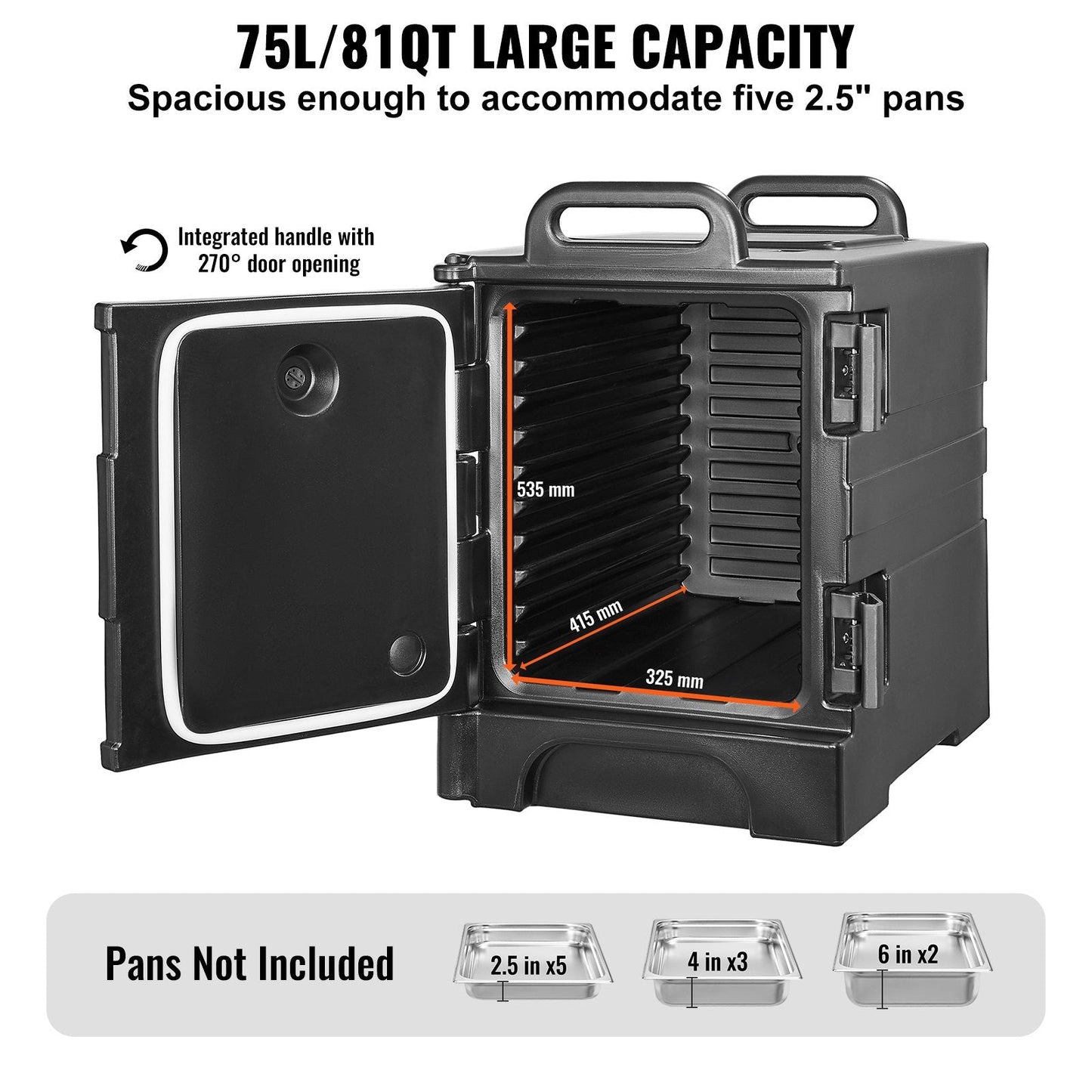 Vevor Insulated Food Pan Carrier 81 Qt Stackable Hot and Cold Transport Box with Wheels New