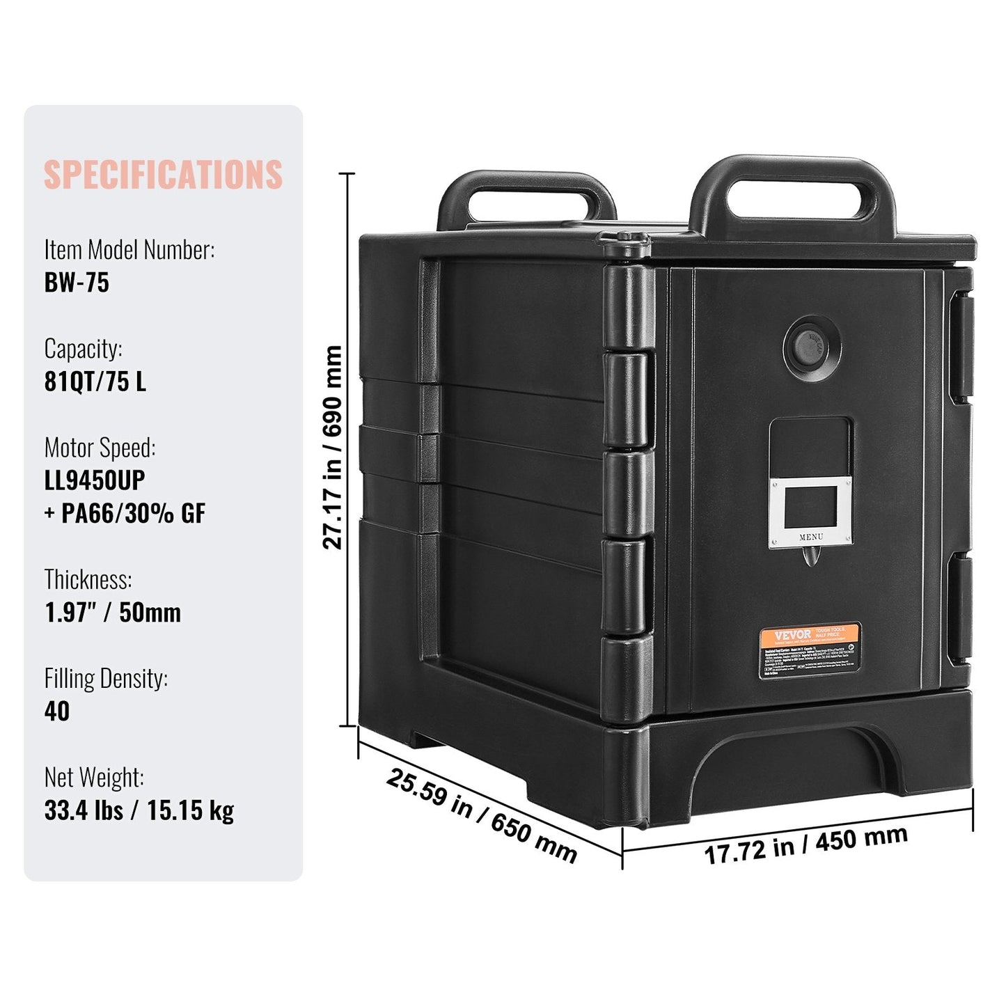 Vevor Insulated Food Pan Carrier 81 Qt Stackable Hot and Cold Transport Box with Wheels New