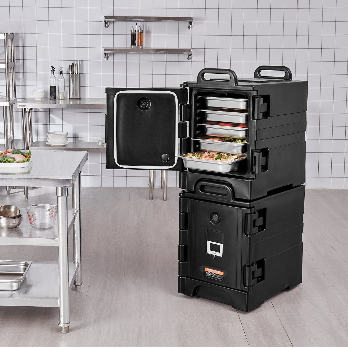 Vevor Insulated Food Pan Carriers 81 Qt Set of 2 Stackable Hot and Cold Transport Box with Wheels New