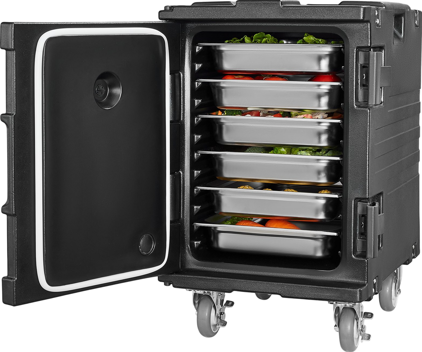 Vevor Insulated Food Pan Carrier 95 Qt Stackable Hot and Cold Transport Box with Wheels New