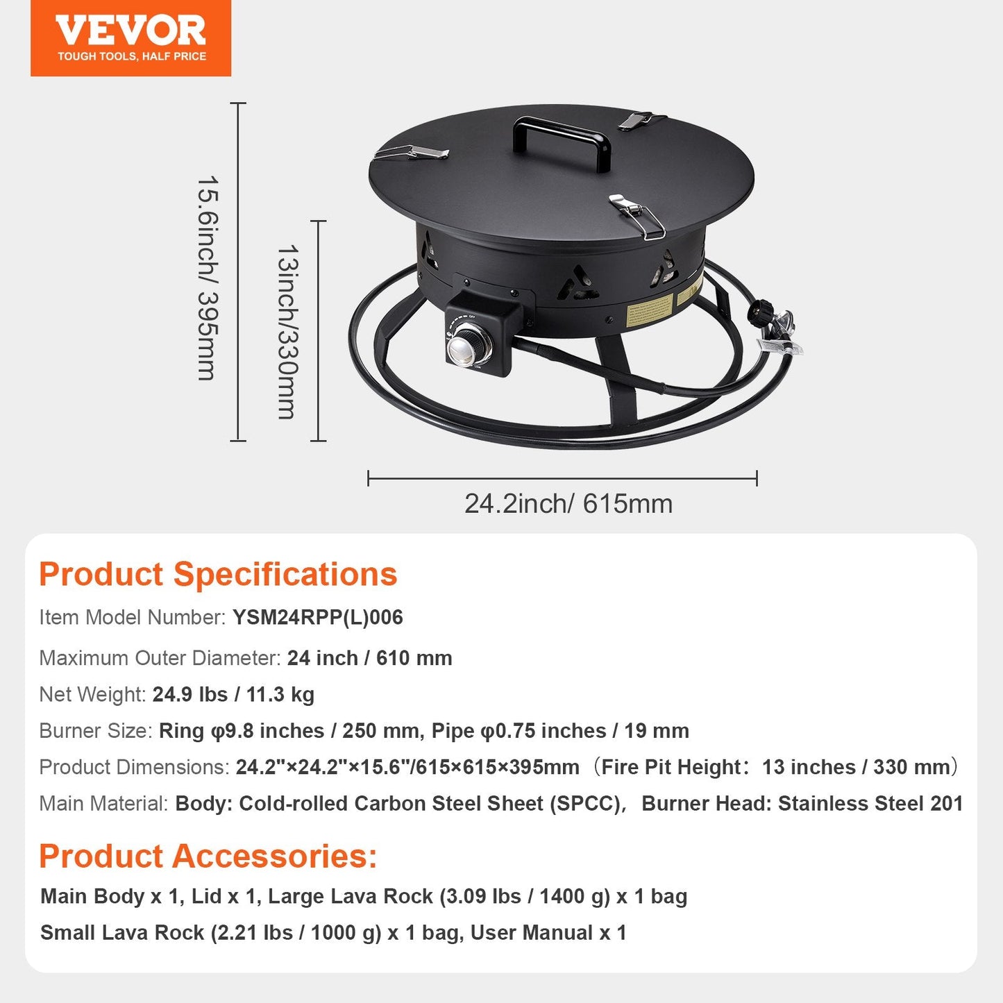 Vevor Propane Fire Pit 24" Round 58,000 BTU New