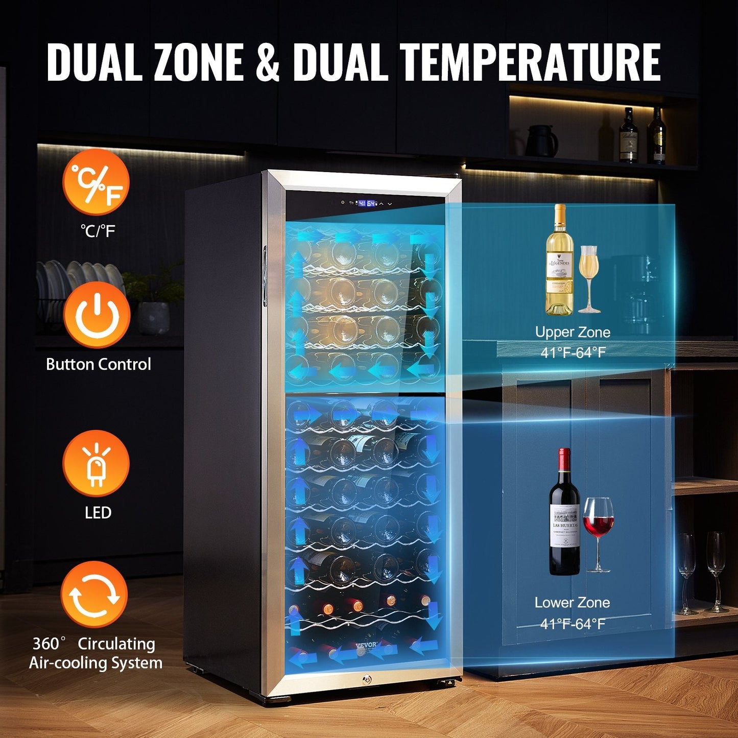 Vevor Wine Fridge with Dual Zone Temperature Control 80 Bottle Capacity New
