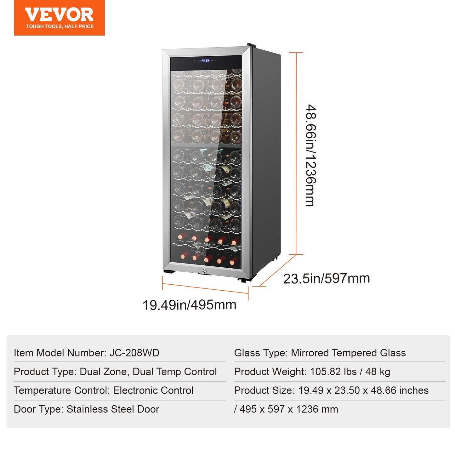 Vevor Wine Fridge with Dual Zone Temperature Control 80 Bottle Capacity New