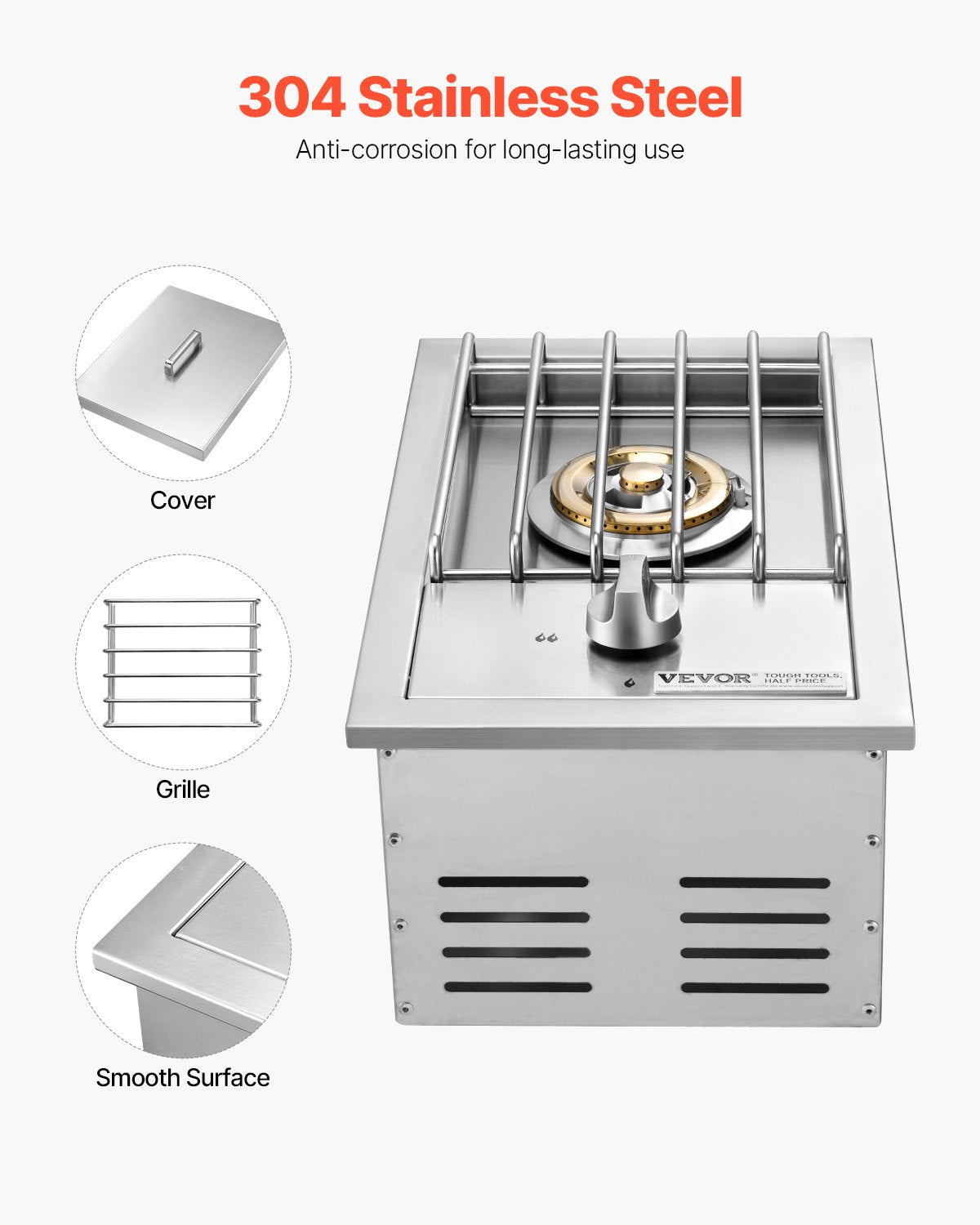 Vevor Side Burner for Outdoor Grill 15,000 BTU Propane and Natural Gas New