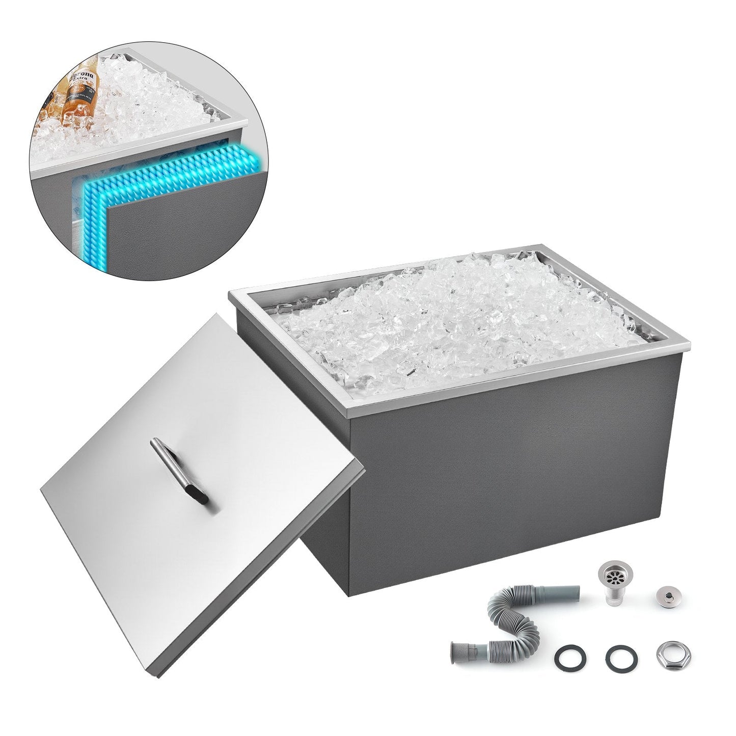 Vevor Drop-in Ice Chest 45.3 QT Stainless Steel Bin 22" x 17" x 12" New