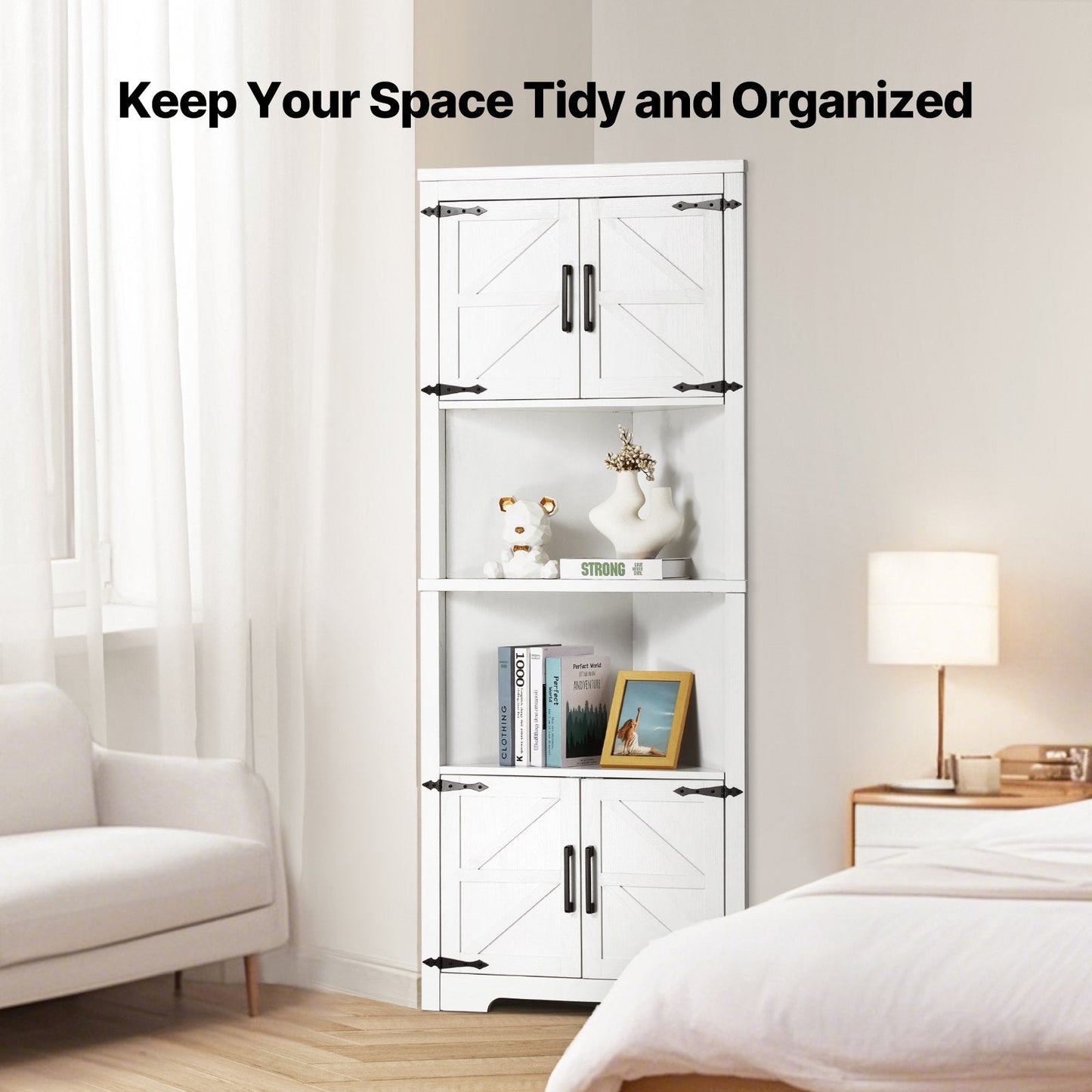 Vevor Corner Storage Cabinet 68" with Wooden Doors Adjustable Shelves New