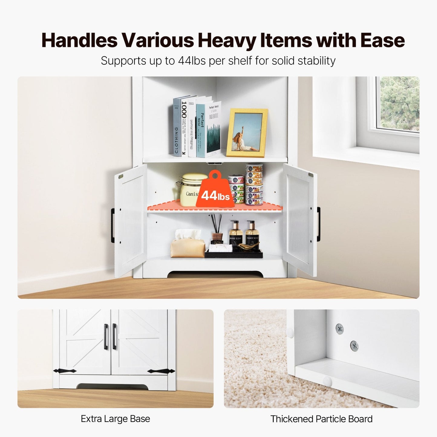 Vevor Corner Storage Cabinet 68" with Wooden Doors Adjustable Shelves New