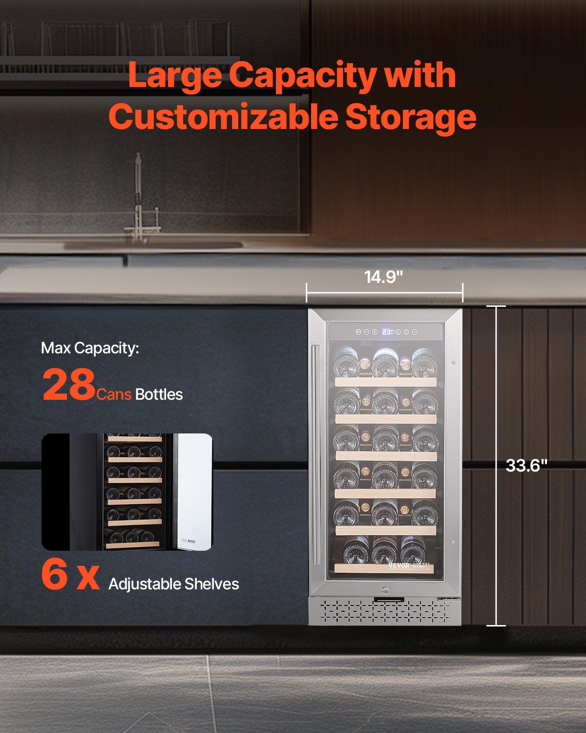 Vevor Wine Fridge with Glass Door Digital Temp Control 28 Bottle Capacity New