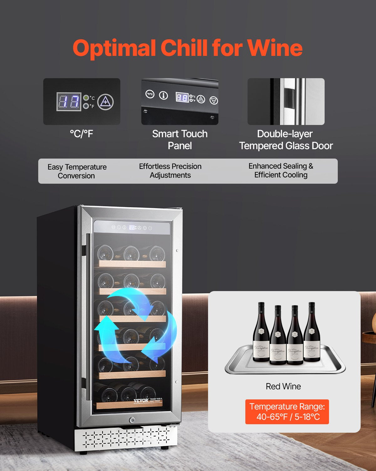 Vevor Wine Fridge with Glass Door Digital Temp Control 28 Bottle Capacity New