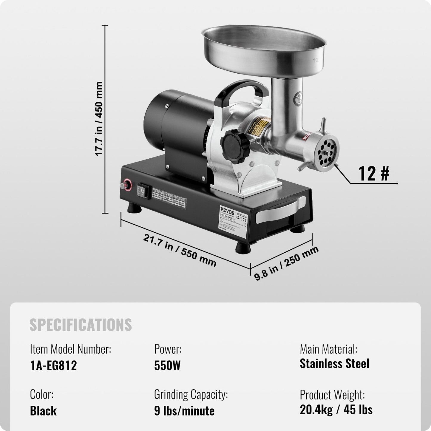 Vevor Commercial Meat Grinder Electric 9 Lbs/Min 550W New