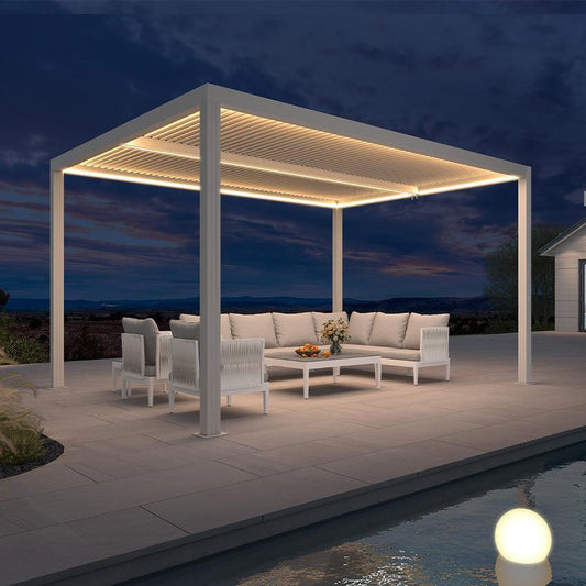 PURPLE LEAF Louvered Pergola white Outdoor Aluminum Pergola with Strip Lights Adjustable Gazebo for Patio Deck Garden