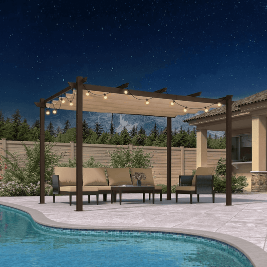 PURPLE LEAF Pergola Outdoor Retractable Metal Pergola with Canopy Patio Pergola with Shade Cover for Garden With Lights