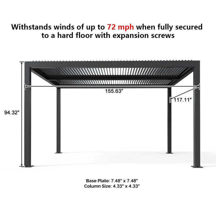 PURPLE LEAF Louvered Pergola Grey Outdoor Aluminum Pergola with Strip Lights Adjustable Gazebo for Patio Deck Garden