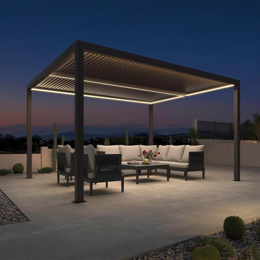 PURPLE LEAF Louvered Pergola Grey Outdoor Aluminum Pergola with Strip Lights Adjustable Gazebo for Patio Deck Garden