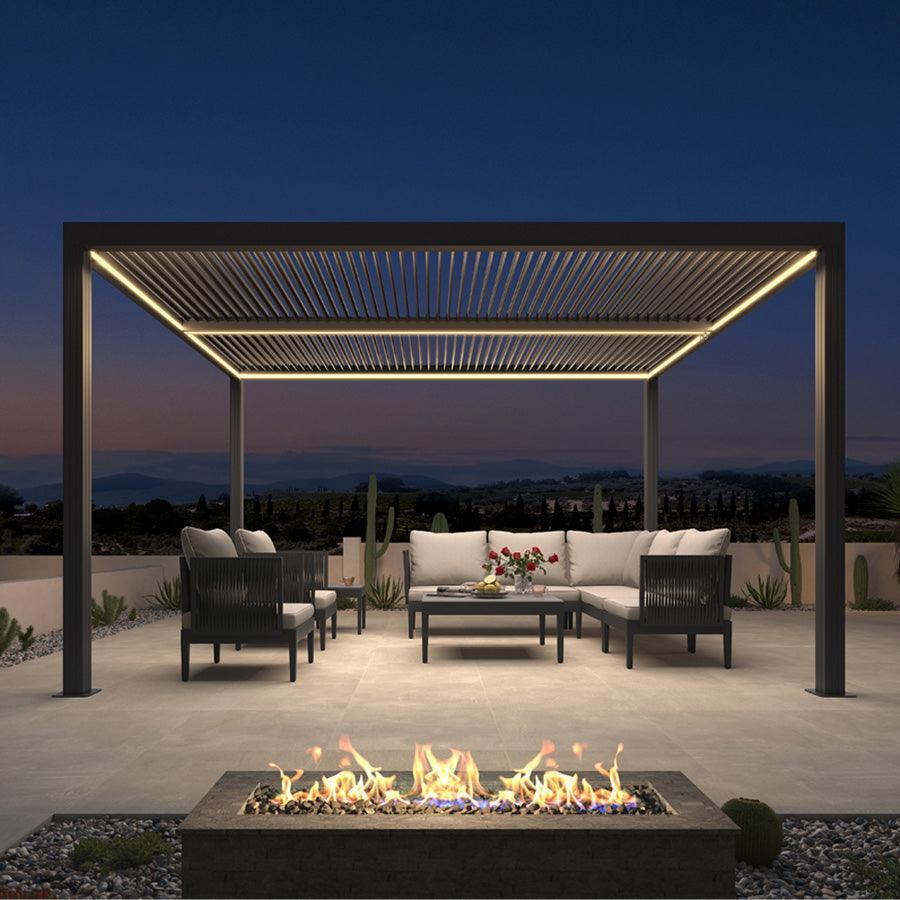 PURPLE LEAF Louvered Pergola Grey Outdoor Aluminum Pergola with Strip Lights Adjustable Gazebo for Patio Deck Garden