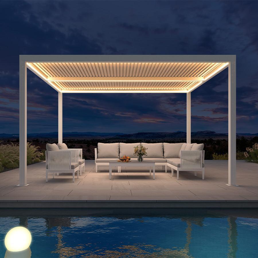 PURPLE LEAF Louvered Pergola white Outdoor Aluminum Pergola with Strip Lights Adjustable Gazebo for Patio Deck Garden
