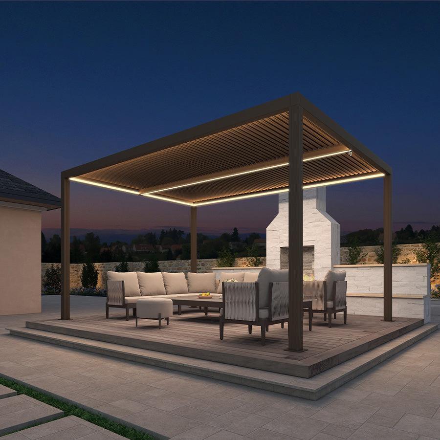 PURPLE LEAF Louvered Pergola Bronze Outdoor Aluminum Pergola with Strip Lights Adjustable Gazebo for Patio Deck Garden