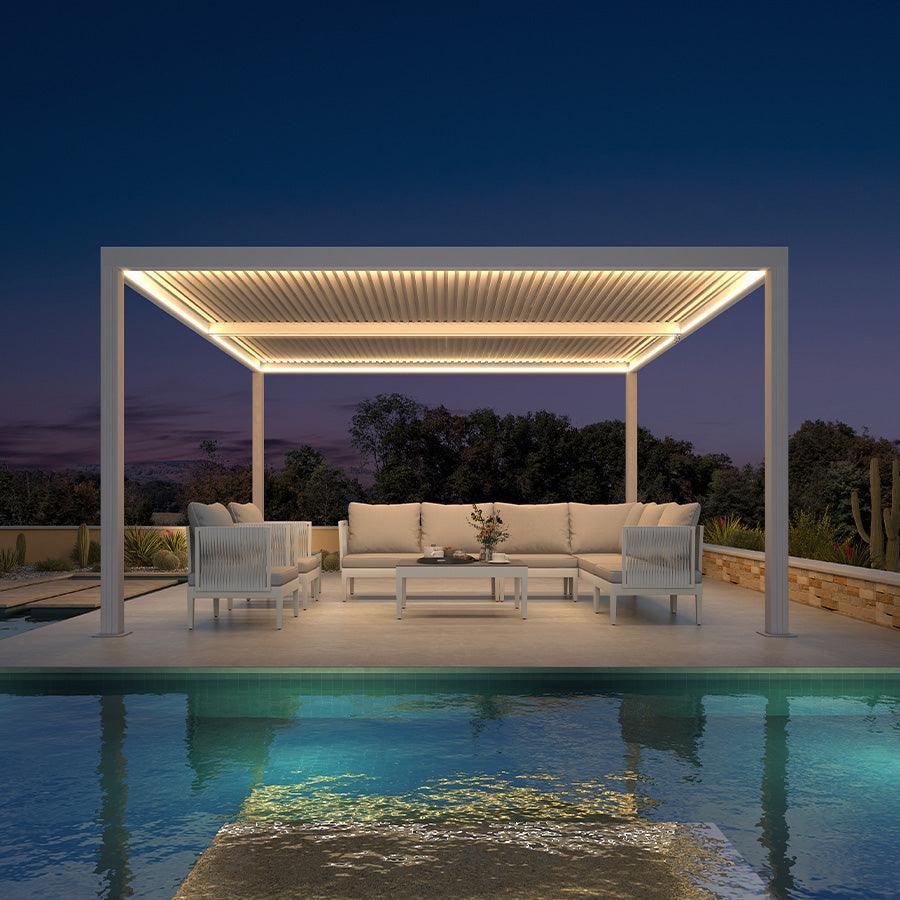 PURPLE LEAF Louvered Pergola white Outdoor Aluminum Pergola with Strip Lights Adjustable Gazebo for Patio Deck Garden