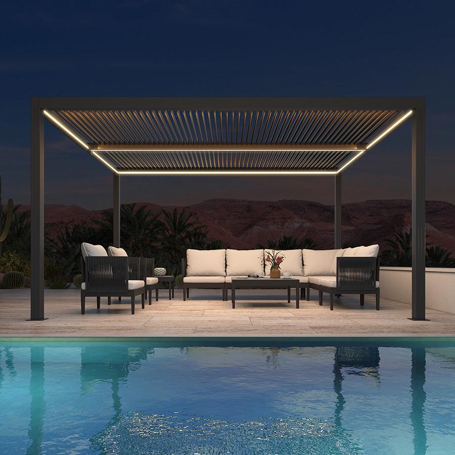PURPLE LEAF Louvered Pergola Grey Outdoor Aluminum Pergola with Strip Lights Adjustable Gazebo for Patio Deck Garden