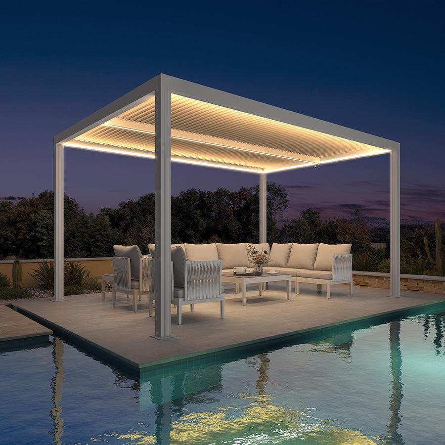 PURPLE LEAF Louvered Pergola white Outdoor Aluminum Pergola with Strip Lights Adjustable Gazebo for Patio Deck Garden