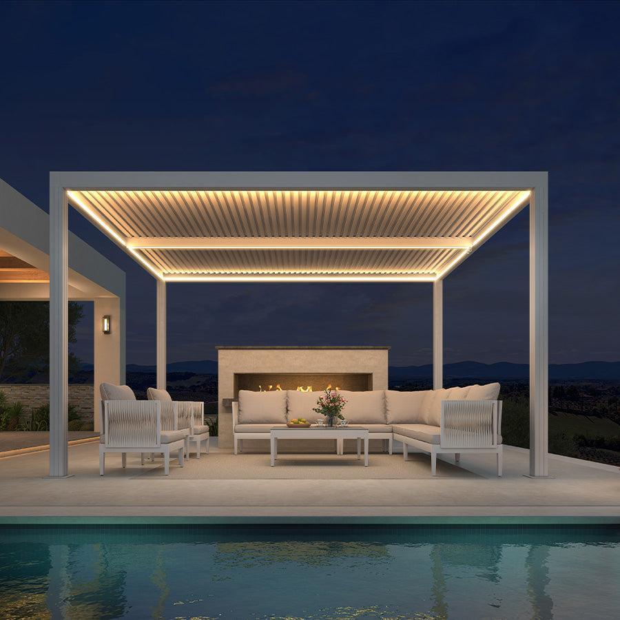 PURPLE LEAF Louvered Pergola white Outdoor Aluminum Pergola with Strip Lights Adjustable Gazebo for Patio Deck Garden