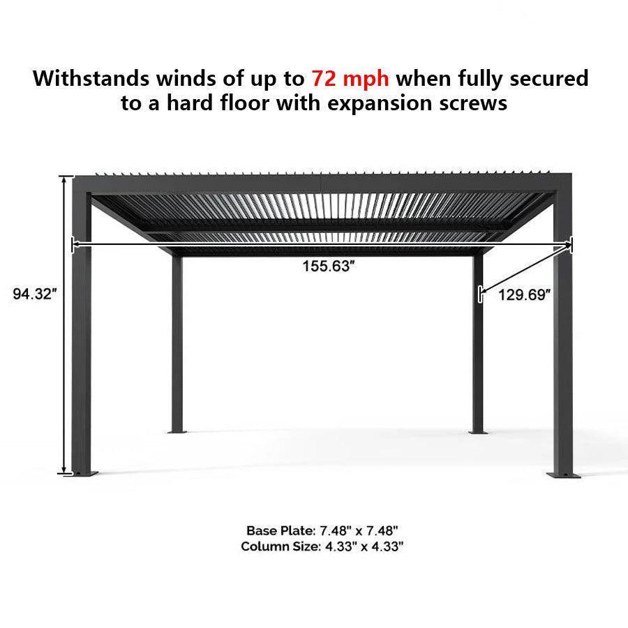 PURPLE LEAF Louvered Pergola Grey Outdoor Aluminum Pergola with Strip Lights Adjustable Gazebo for Patio Deck Garden