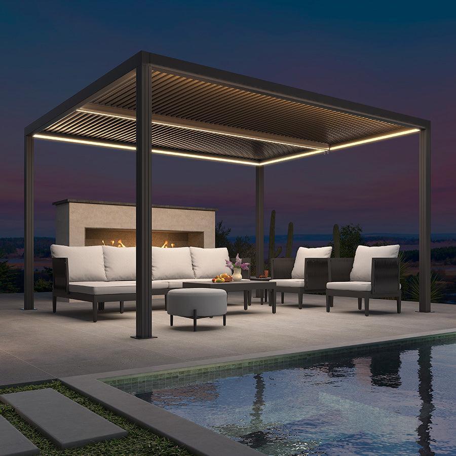 PURPLE LEAF Louvered Pergola Grey Outdoor Aluminum Pergola with Strip Lights Adjustable Gazebo for Patio Deck Garden