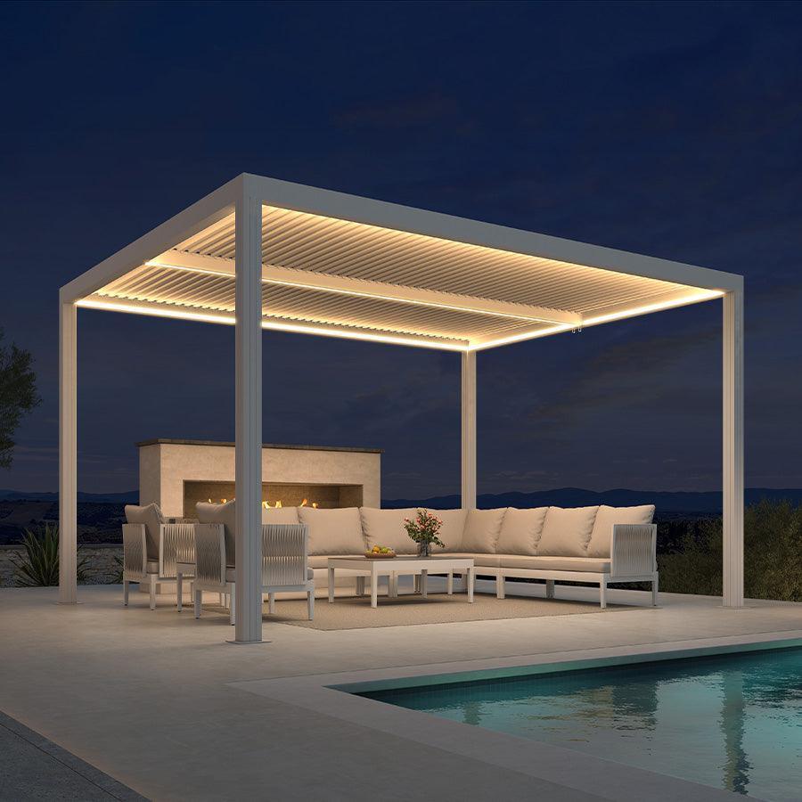 PURPLE LEAF Louvered Pergola white Outdoor Aluminum Pergola with Strip Lights Adjustable Gazebo for Patio Deck Garden