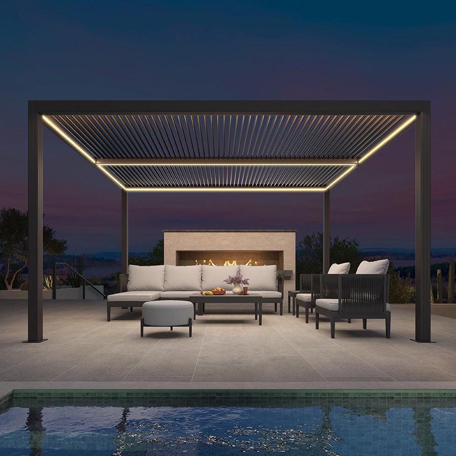 PURPLE LEAF Louvered Pergola Grey Outdoor Aluminum Pergola with Strip Lights Adjustable Gazebo for Patio Deck Garden