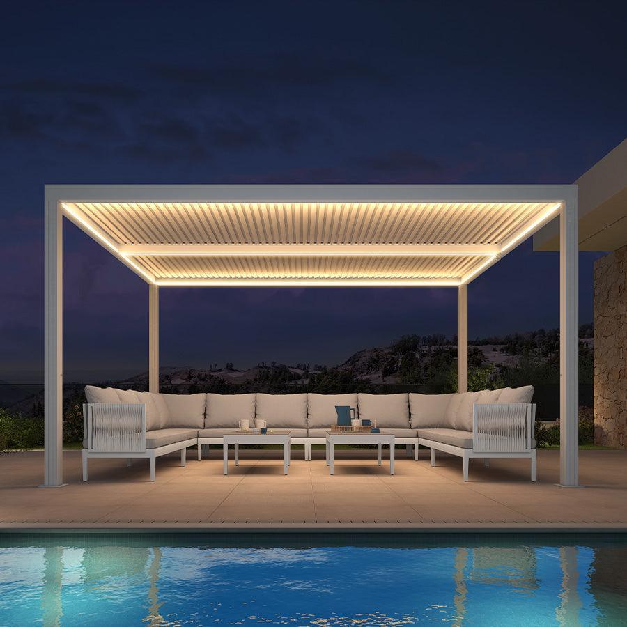 PURPLE LEAF Louvered Pergola white Outdoor Aluminum Pergola with Strip Lights Adjustable Gazebo for Patio Deck Garden