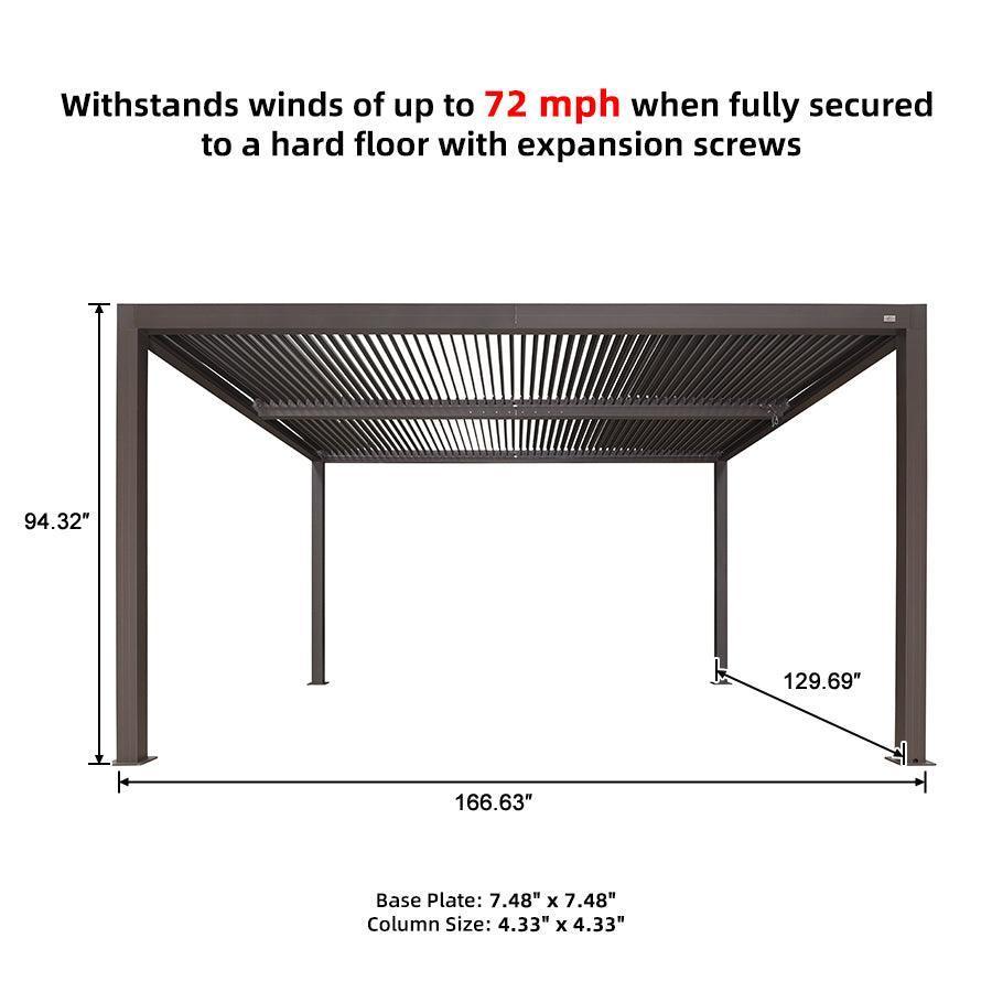 PURPLE LEAF Louvered Pergola Bronze Outdoor Aluminum Pergola with Strip Lights Adjustable Gazebo for Patio Deck Garden