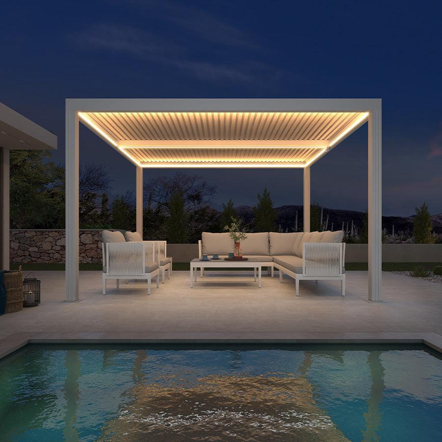 PURPLE LEAF Louvered Pergola white Outdoor Aluminum Pergola with Strip Lights Adjustable Gazebo for Patio Deck Garden