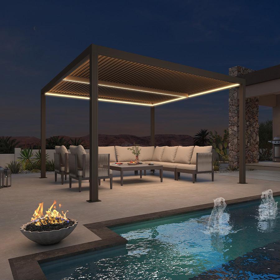 PURPLE LEAF Louvered Pergola Bronze Outdoor Aluminum Pergola with Strip Lights Adjustable Gazebo for Patio Deck Garden