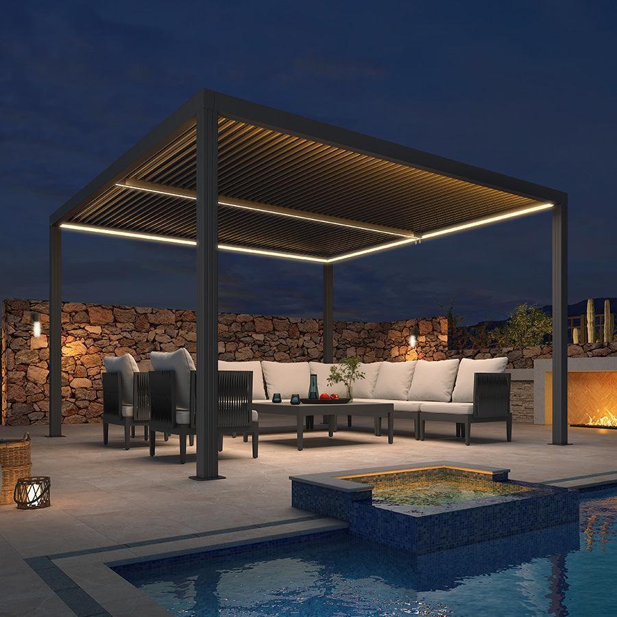 PURPLE LEAF Louvered Pergola Grey Outdoor Aluminum Pergola with Strip Lights Adjustable Gazebo for Patio Deck Garden