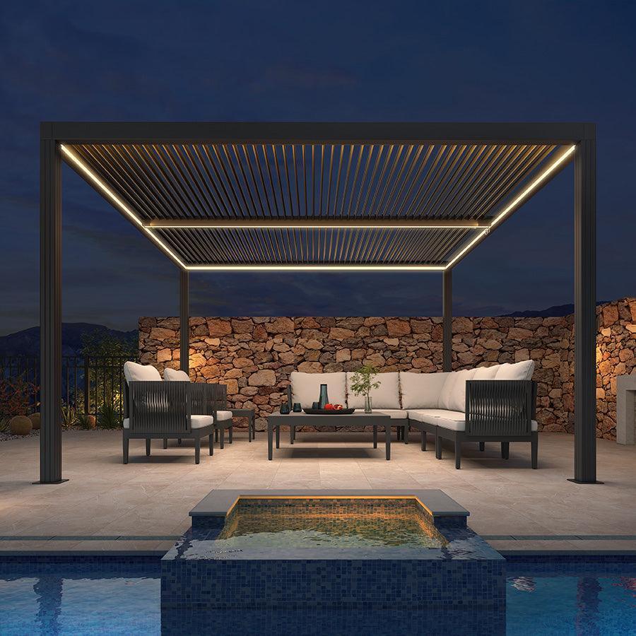 PURPLE LEAF Louvered Pergola Grey Outdoor Aluminum Pergola with Strip Lights Adjustable Gazebo for Patio Deck Garden