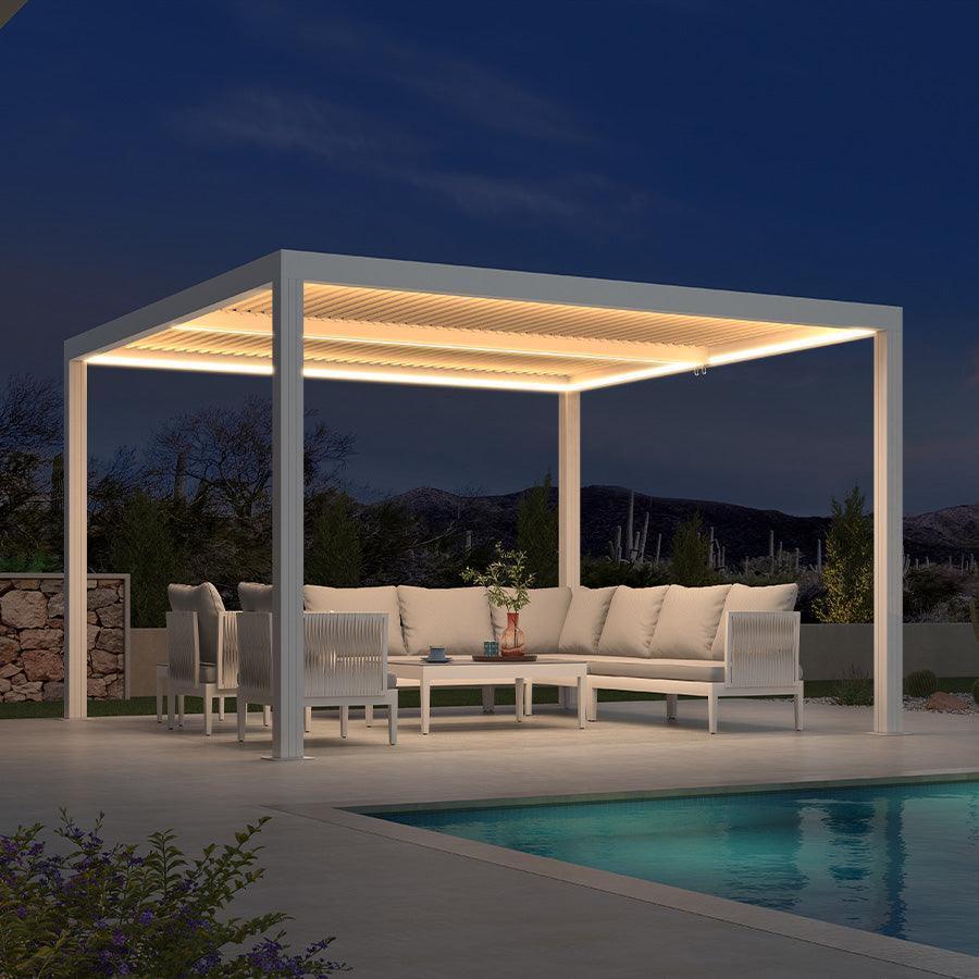 PURPLE LEAF Louvered Pergola white Outdoor Aluminum Pergola with Strip Lights Adjustable Gazebo for Patio Deck Garden