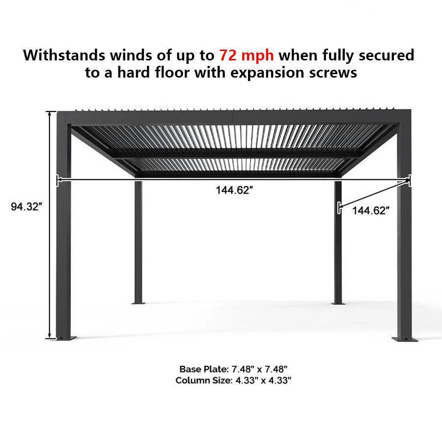 PURPLE LEAF Louvered Pergola Grey Outdoor Aluminum Pergola with Strip Lights Adjustable Gazebo for Patio Deck Garden