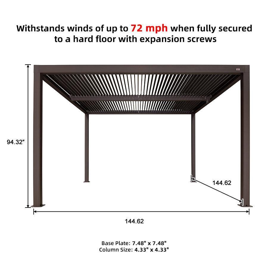 PURPLE LEAF Louvered Pergola Bronze Outdoor Aluminum Pergola with Strip Lights Adjustable Gazebo for Patio Deck Garden