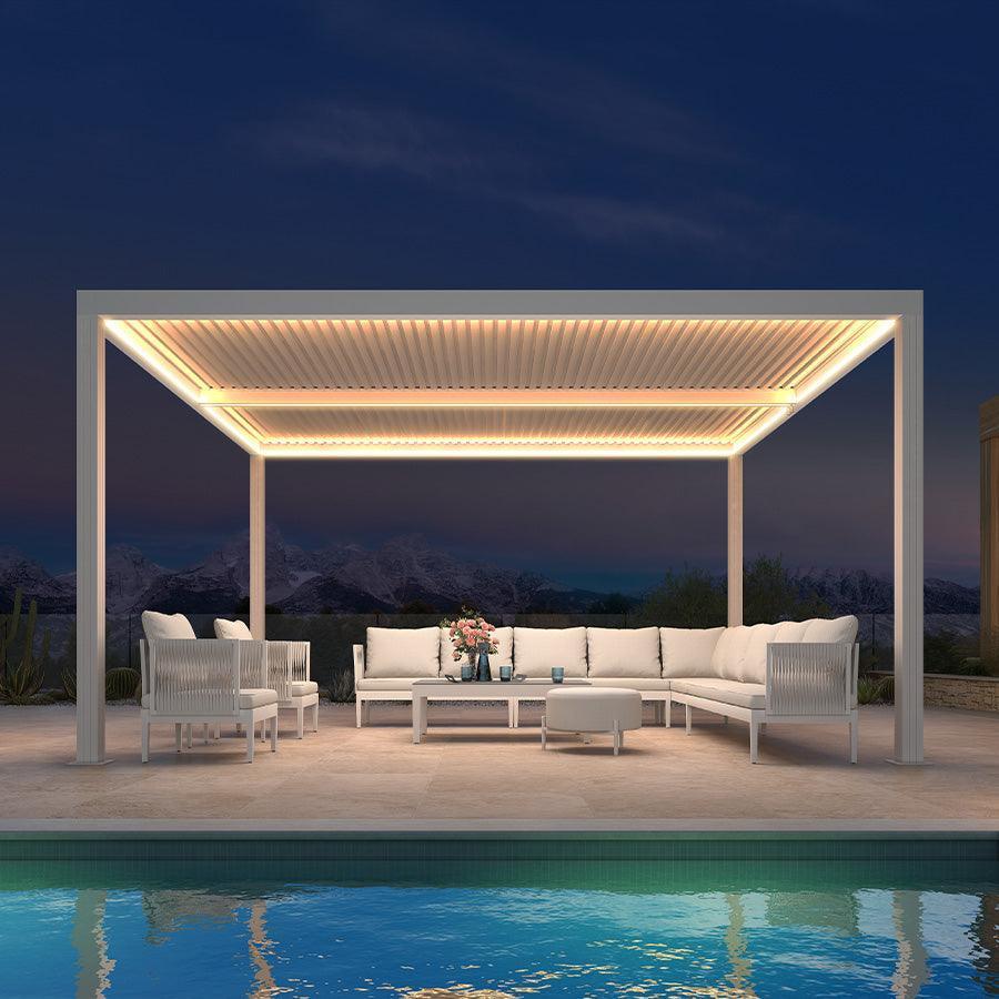 PURPLE LEAF Louvered Pergola white Outdoor Aluminum Pergola with Strip Lights Adjustable Gazebo for Patio Deck Garden
