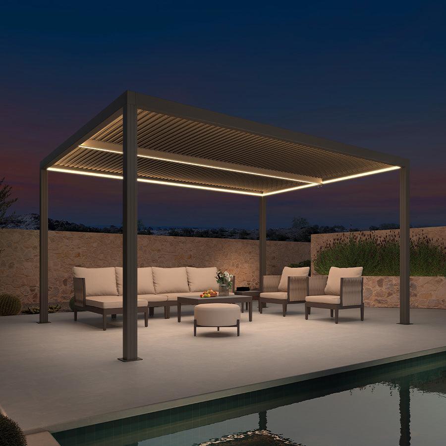 PURPLE LEAF Louvered Pergola Bronze Outdoor Aluminum Pergola with Strip Lights Adjustable Gazebo for Patio Deck Garden