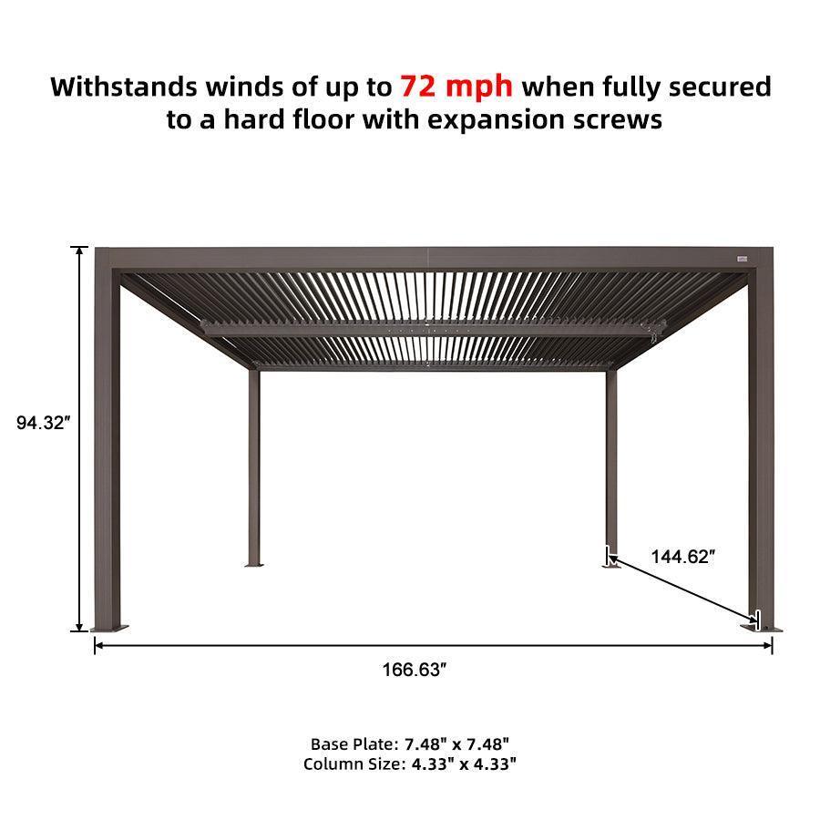 PURPLE LEAF Louvered Pergola Bronze Outdoor Aluminum Pergola with Strip Lights Adjustable Gazebo for Patio Deck Garden