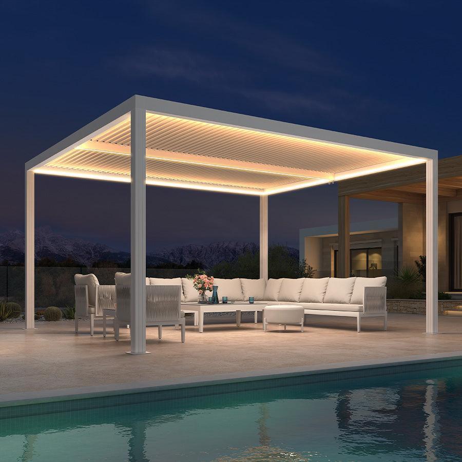 PURPLE LEAF Louvered Pergola white Outdoor Aluminum Pergola with Strip Lights Adjustable Gazebo for Patio Deck Garden