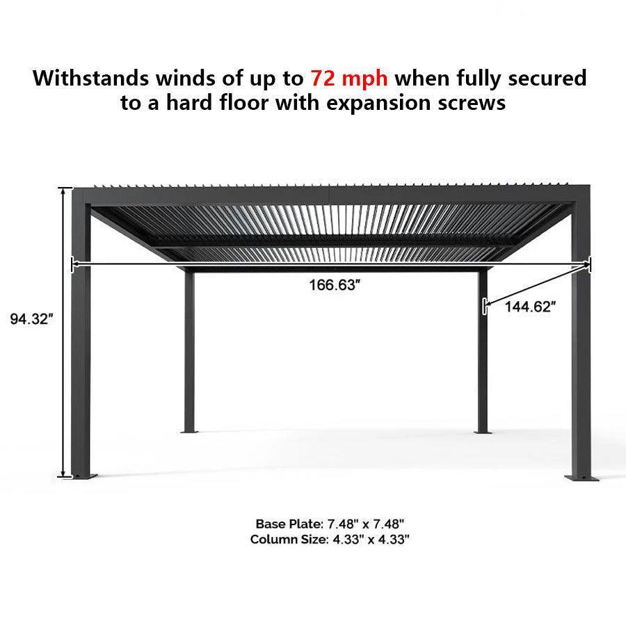 PURPLE LEAF Louvered Pergola Grey Outdoor Aluminum Pergola with Strip Lights Adjustable Gazebo for Patio Deck Garden