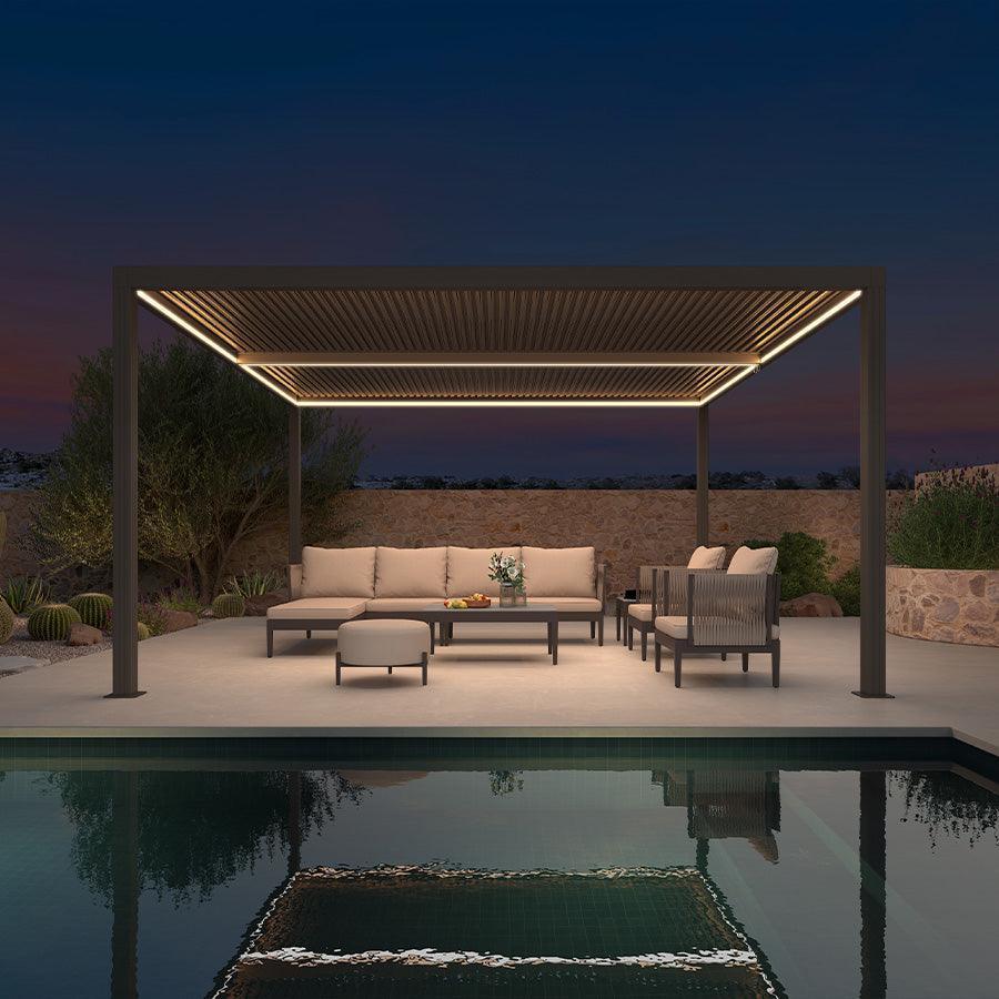 PURPLE LEAF Louvered Pergola Bronze Outdoor Aluminum Pergola with Strip Lights Adjustable Gazebo for Patio Deck Garden