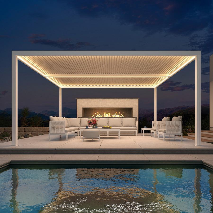 PURPLE LEAF Louvered Pergola white Outdoor Aluminum Pergola with Strip Lights Adjustable Gazebo for Patio Deck Garden